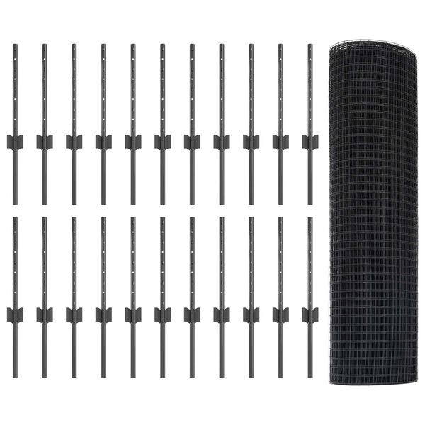 vidaXL St&auml;ngsel med stolpe Gr&aring; 0,4 x 50 m St&aring;l och PVC