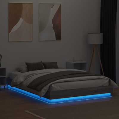 vidaXL Sängram med LEDs grå sonoma 140x200 cm