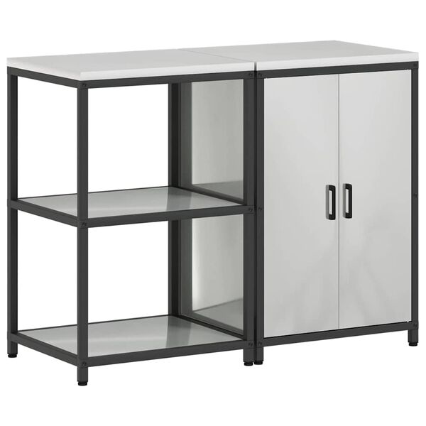 vidaXL K&ouml;ksf&ouml;rvaringsset med hylla 2 pcs Silver Galvaniserat St&aring;l