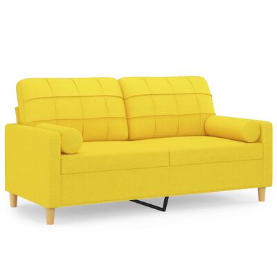 vidaXL 2-sits soffa med prydnadskuddar ljusgul 140 cm tyg