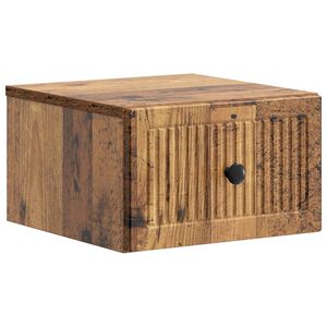 vidaXL V&auml;ggmonterat S&auml;ngbord med l&aring;da Gammalt tr&auml; 33 x 34,5 x 20 cm