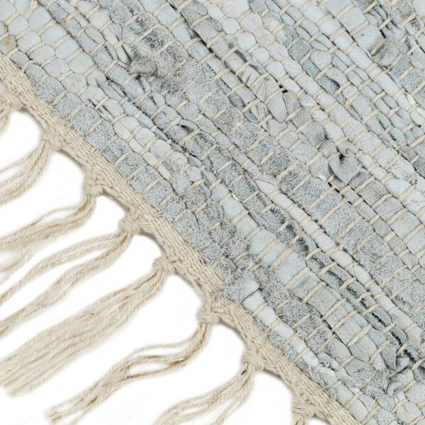 vidaXL Handv&auml;vd matta Chindi l&auml;der 190x280 cm ljusgr&aring;