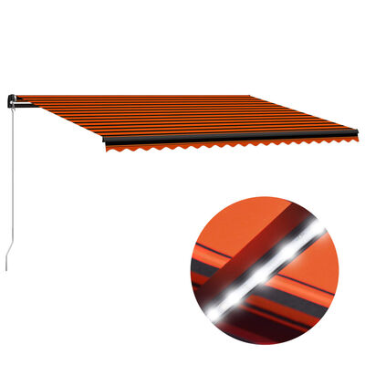 vidaXL Markis manuellt infällbar med LED 500x300 cm orange och brun