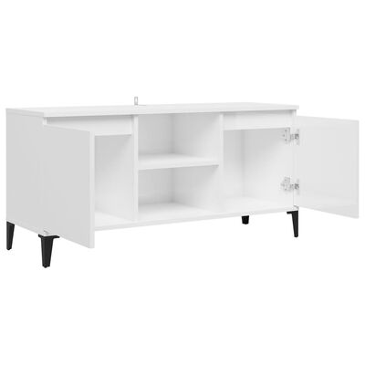 vidaXL TV-bänk med metallben vit högglans 103,5x35x50 cm