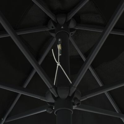 vidaXL Parasoll med LED-lampor och aluminiumstång 270 cm svart