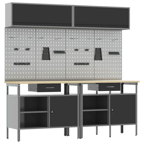 vidaXL Arbetsbänkset med låda med hylla med lagring med lås Svart Stål