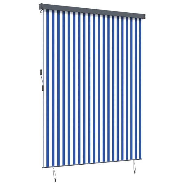 vidaXL Rullgardin Randig Bl&aring; och Vit 200 x 250 cm Tyg och Aluminium