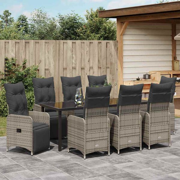 vidaXL Tr&auml;dg&aring;rdsm&ouml;belset med kudde 9 pcs Beige Poly rattan