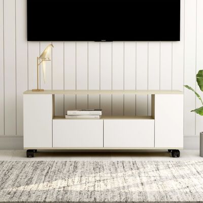 vidaXL Tv-bänk vit och sonoma-ek 120x35x48 cm konstruerat trä