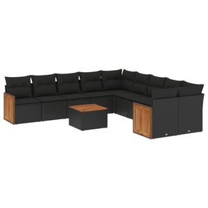 vidaXL Loungegrupp f&ouml;r tr&auml;dg&aring;rden m. dynor 11 delar konstrotting svart