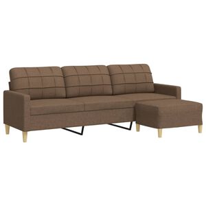 vidaXL 3-sitssoffa med fotpall Brun 210 cm tyg
