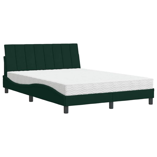 vidaXL Bed with Mattress "Hanko" Dark Green 140x190 cm Velvet