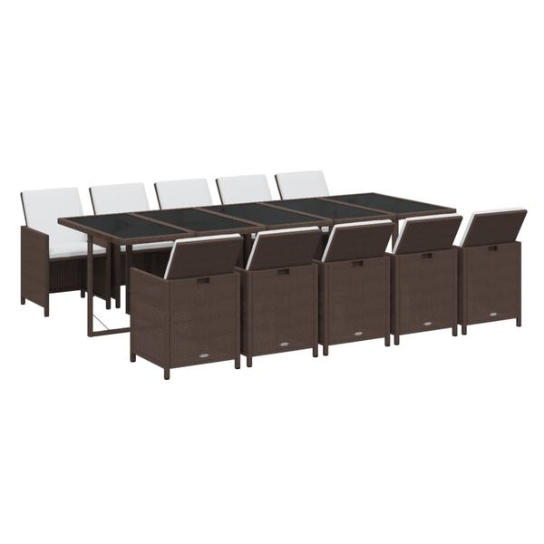 vidaXL Matgrupp f&ouml;r tr&auml;dg&aring;rden med dynor 11 delar konstrotting brun