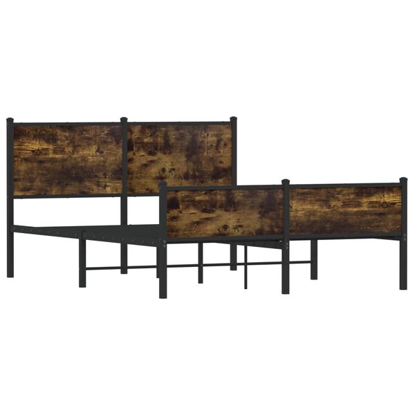 vidaXL Sängram utan madrass metall rökfärgad ek 137x190 cm