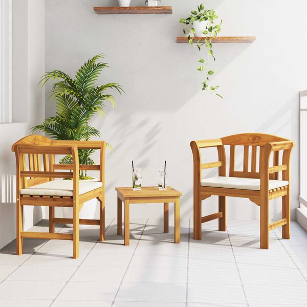 vidaXL M&ouml;belset med kudde 3 pcs Naturf&auml;rg Massivt Akaciatr&auml;