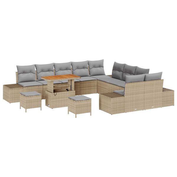 vidaXL Tr&auml;dg&aring;rdsoffset med kudde med lagring 13 pcs Beige Poly rattan