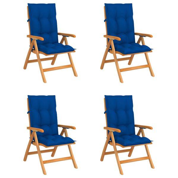 vidaXL Justerbara tr&auml;dg&aring;rdsstolar med dynor 4 st massiv teak