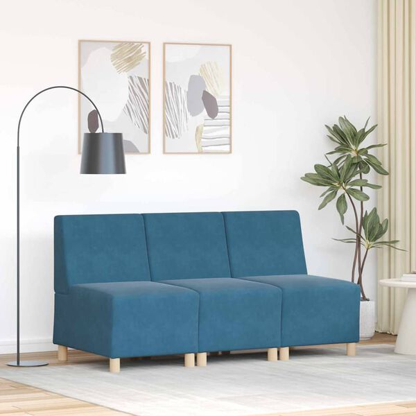 vidaXL Modulsofa utan armst&ouml;d 3 pcs Bl&aring; 55 x 74 x 82 cm Sammet