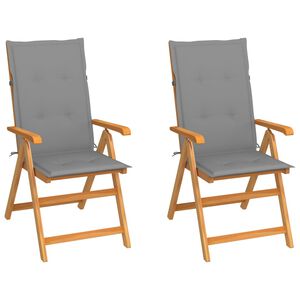 vidaXL Hopf&auml;llbara stolar 2 st med gr&aring; dynor i massivt teaktr&auml;