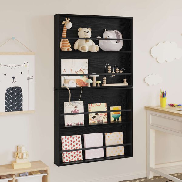 vidaXL Tidningshylla 2 pcs Svart Ek 80 x 12 x 70 cm Konstruerat tr&auml;