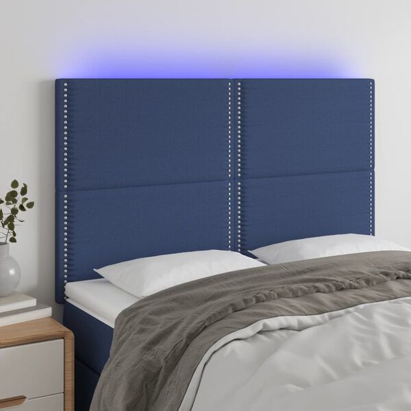 vidaXL S&auml;nggavel LED bl&aring; 144x5x118/128 cm tyg