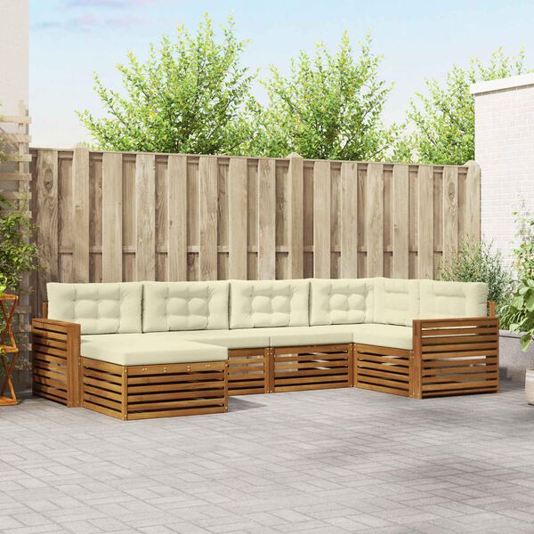 vidaXL Utomhussoffset med kudde 6 pcs Naturlig och Gr&auml;dde