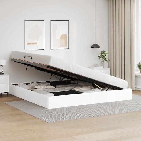 vidaXL F&ouml;rvaringss&auml;ng med madrass Ren Vit 200 x 200 cm Konstl&auml;der