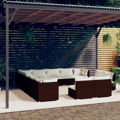 vidaXL Loungegrupp för trädgården m. dynor 13 delar brun konstrotting