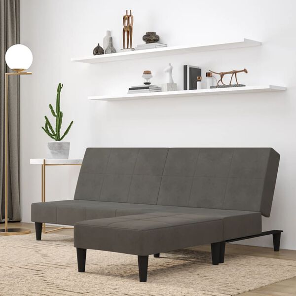 vidaXL B&auml;ddsoffa med pall 2-sits M&ouml;rkgr&aring; mikrofibertyg
