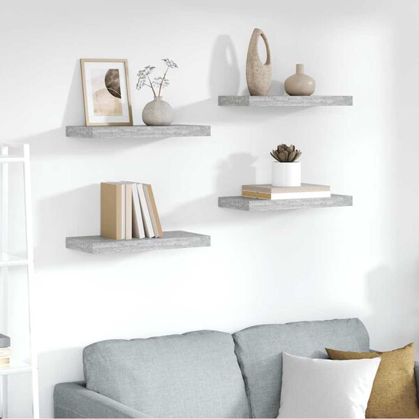 vidaXL Sv&auml;vande v&auml;gghyllor 4 st betonggr&aring; 50x23x3,8 cm MDF