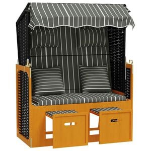vidaXL Strandkorg med dynor konstrottning och massivt tr&auml; svart & gr&aring;