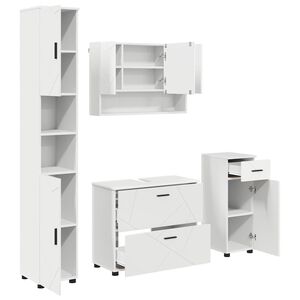 vidaXL Badrumsm&ouml;belset med l&aring;da 4 pcs Vit Konstruktions tr&auml; och metall
