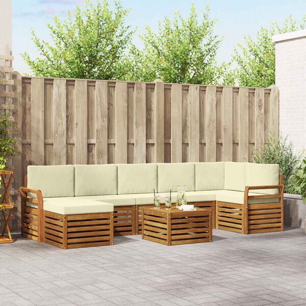 vidaXL Sektionsoffgrupp 8 pcs Naturlig och Gr&auml;dde Massivt Akaciatr&auml;