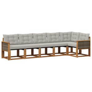 vidaXL Utomhussoffset med kudde 6 pcs Naturlig och ljusgr&aring;