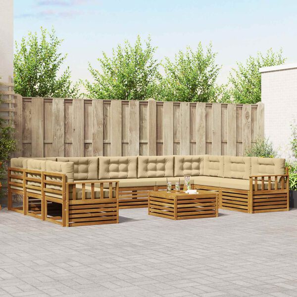 vidaXL Soffgrupper 10 pcs Naturlig och Beige Massivt Akaciatr&auml;