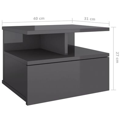 vidaXL Svävande sängbord grå högglans 40x31x27 cm konstruerat trä
