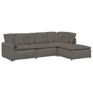 vidaXL Modulsoffa med fotpall&dynor manchestertyg ljusgr&aring;