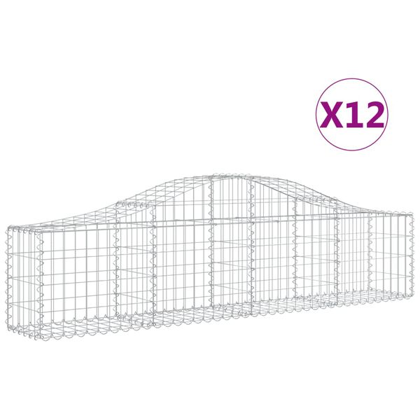 vidaXL Gabion bågformad 12 st 200x30x40/60 cm galvaniserat järn