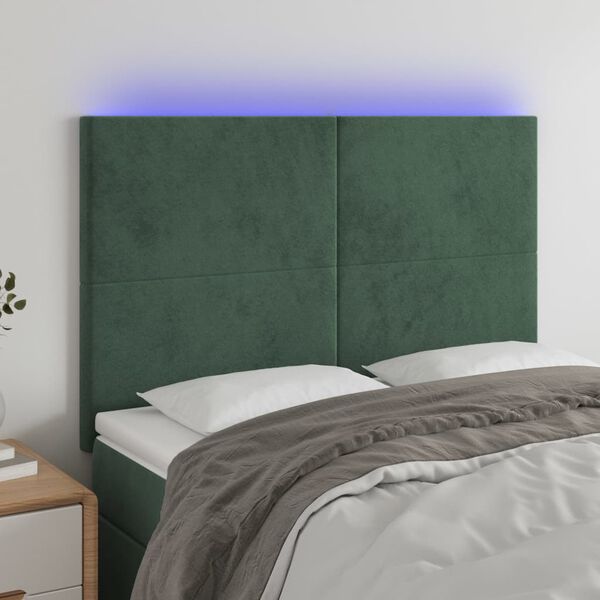 vidaXL S&auml;nggavel LED m&ouml;rkgr&ouml;n 144x5x118/128 cm sammet
