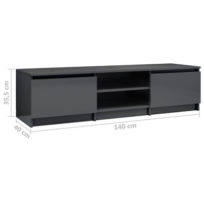 vidaXL TV-bänk grå högglans 140x40x35,5 cm konstruerat trä