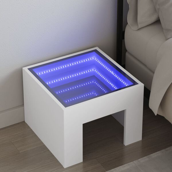 vidaXL S&auml;ngbord med Infinity LEDs vit 40x40x30 cm