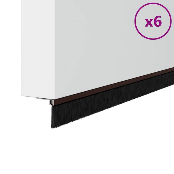 vidaXL Sj&auml;lvh&auml;ftande d&ouml;rrborstlist 6 pcs Brun 100 cm Aluminiumlegering