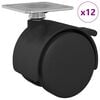 vidaXL Kastor 12 st Svart 39,5 x 39,5 x 37,8 mm J&auml;rn och Polypropen