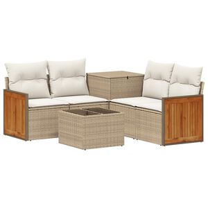 vidaXL Soffset 6 st Beige och kr&auml;mvit Poly Rattan och st&aring;l