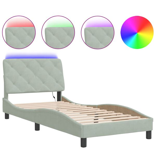 vidaXL Bed Frame with LED without Mattress Light Grey 90x200 cm Velvet