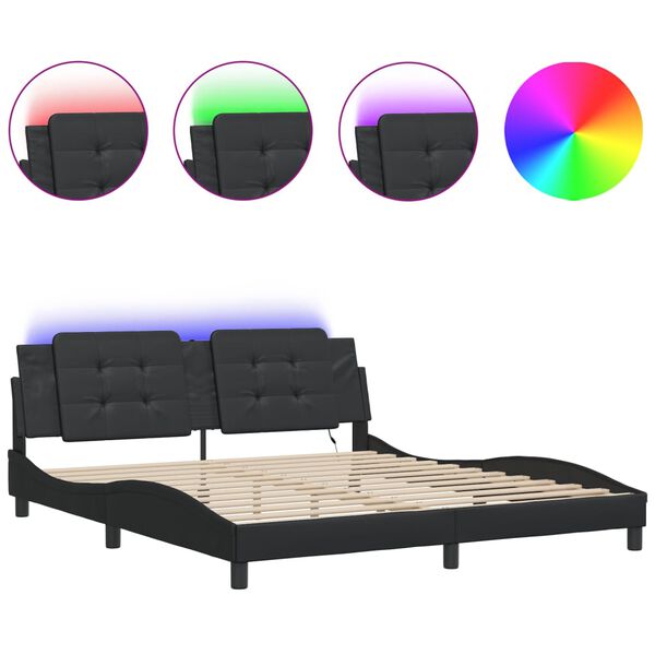 vidaXL Bed Frame with LED without Mattress "Zadar" Black 180x200 cm