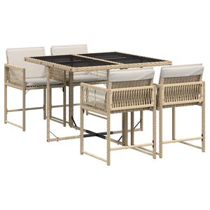 vidaXL Matgrupp f&ouml;r tr&auml;dg&aring;rden med dynor 5 delar beige konstrotting