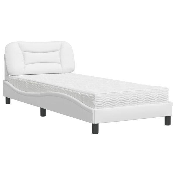 vidaXL Bed with Mattress "Hvar" White 90x190 cm Faux Leather