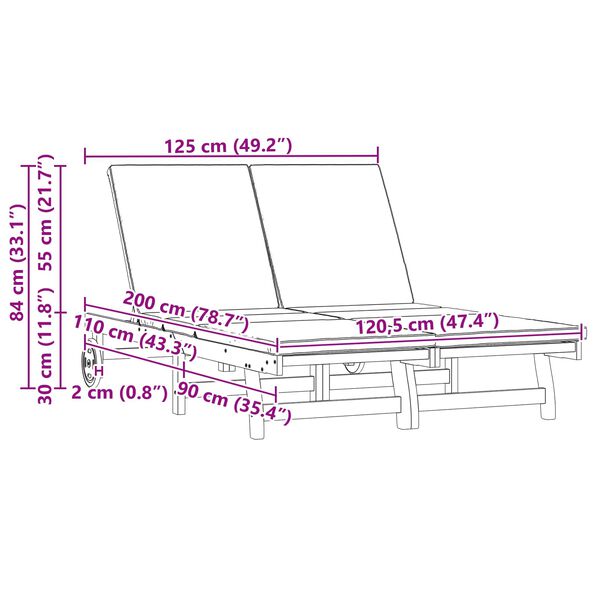 vidaXL Solstol Reclining Brun 63 x 199 x 85 cm Massivt Akaciatr&auml;