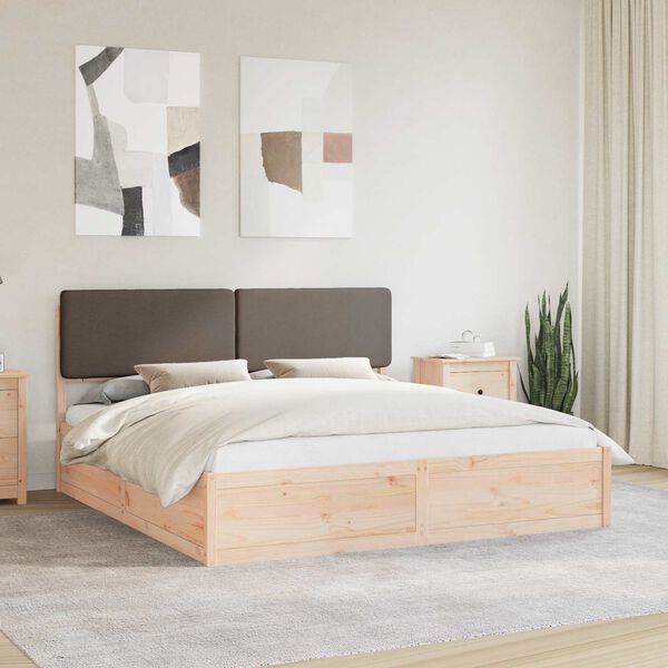 vidaXL S&auml;ngram med Kl&auml;dd Huvudgavel Taupe 180 x 200 cm Massiv furu